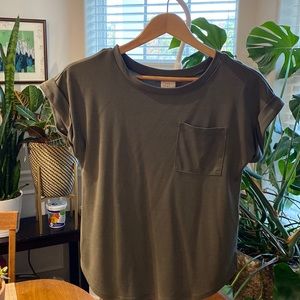 A new day-brand, size xs, army green polyester-dressed up pocket tee